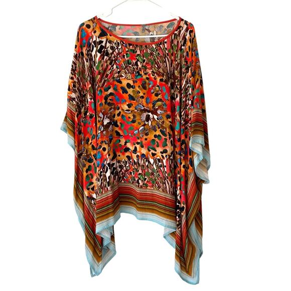 Blank London Anthropologie Orange Blue Abstract Kimono Blouse One size o/s - Picture 1 of 8